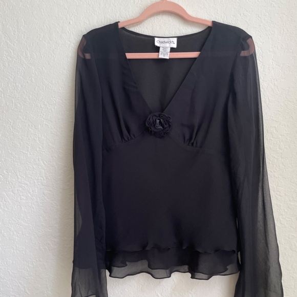 Vintage Whimsygoth Black Rosette Sheer Long Sleeve Top Size 12 - Picture 6 of 7
